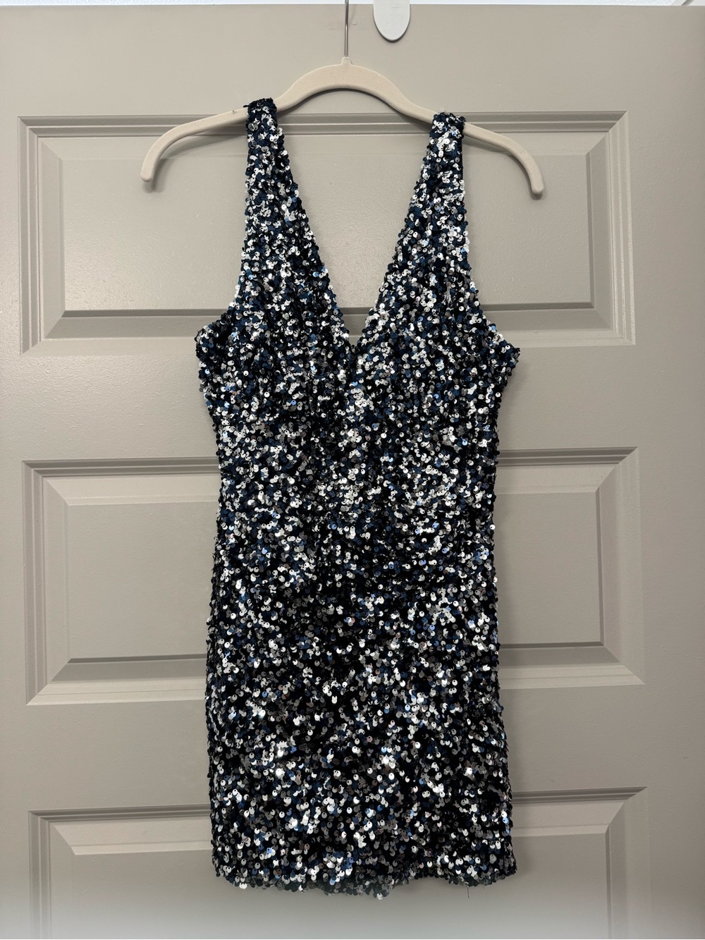 Zara Black and Silver Sequin V-Neck Dress/Romper